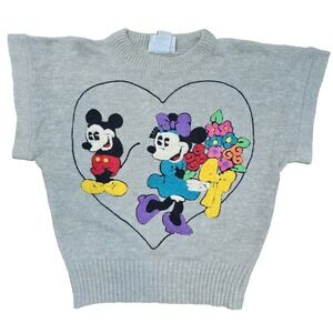 VTG Disney Mickey Minnie Valentine Heart‎ Flower Knit Short Sleeve Sweater